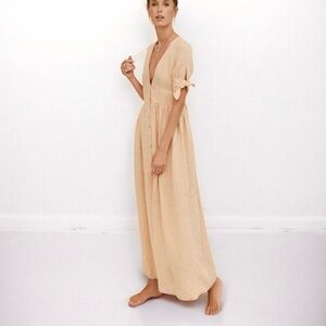 🌻NEW w/tag Harshman Peach Casilda Linen Maxi Dress Size XS | Anthropologie